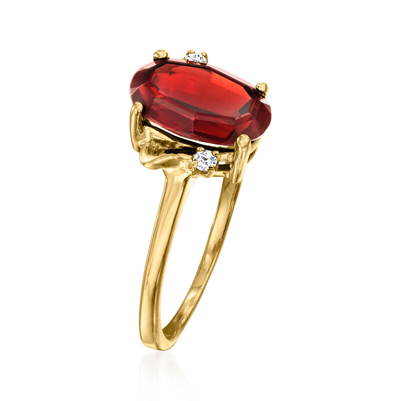 C. 1980 Vintage 2.40 Carat Garnet Ring with Diamond Accents in 10kt Yellow Gold. Size 7 image number 2