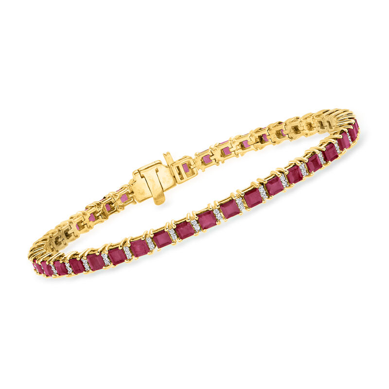 9.50 ct. t.w. Ruby Tennis Bracelet with .50 ct. t.w. Diamonds in 18kt Gold Over Sterling image number 0