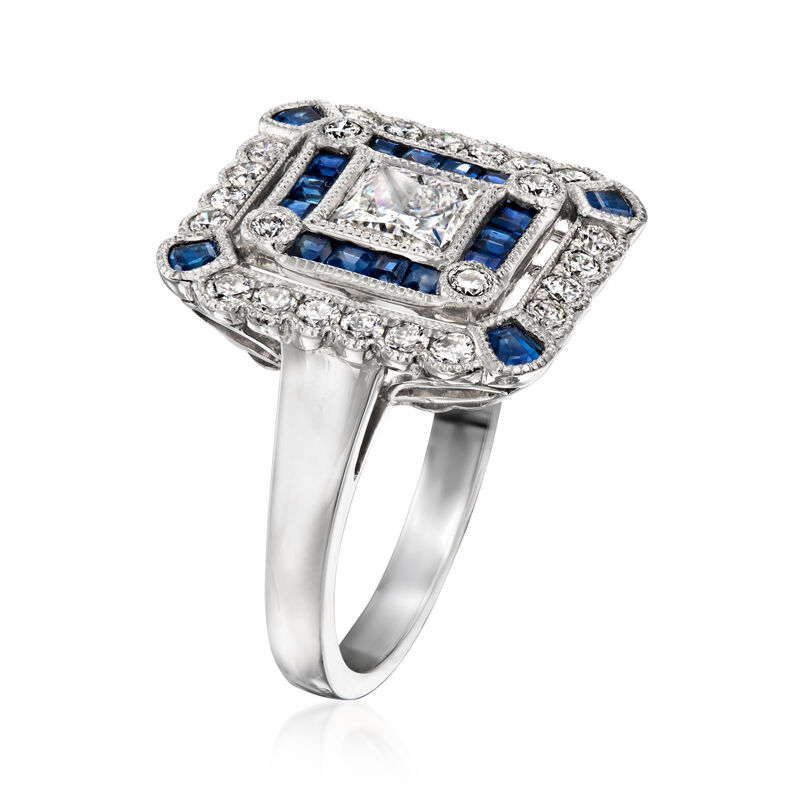 C. 1990 Vintage 1.28 ct. t.w. Diamond and .98 ct. t.w. Sapphire Ring in Platinum. Size 6.25 image number 2