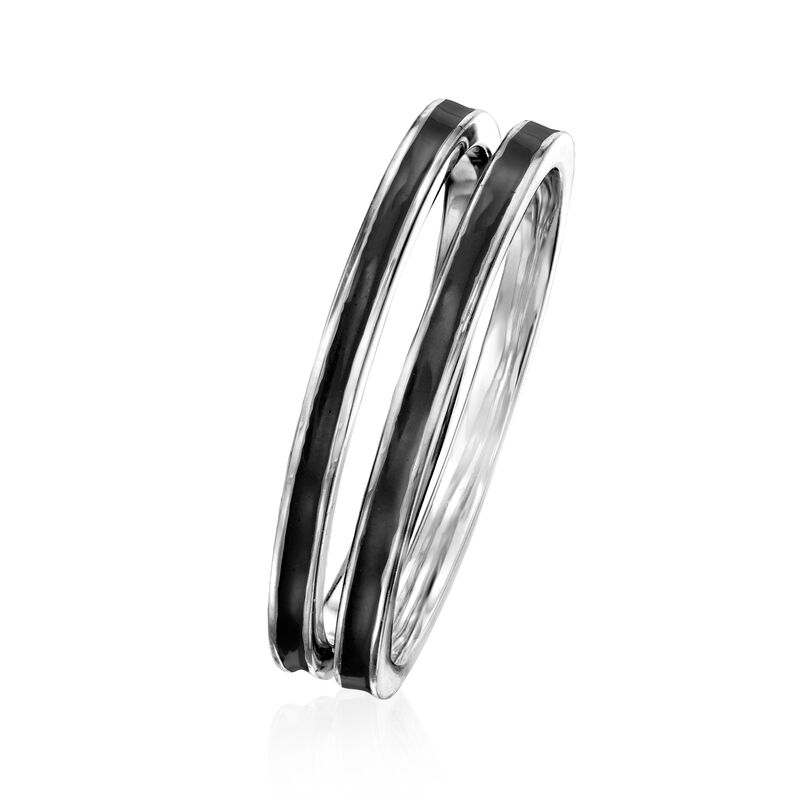 Black Enamel Jewelry Set: Two Rings in Sterling Silver image number 2