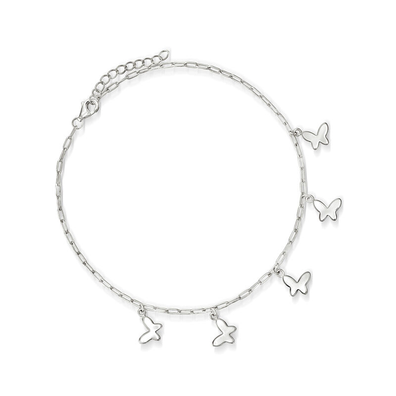 Sterling Silver Paper Clip Link Butterfly Anklet image number 0