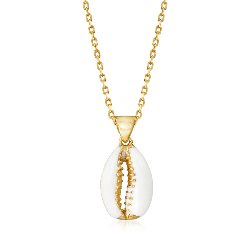 Puka Shell Pendant Necklace in 18kt Gold Over Sterling with White Enamel image number 0