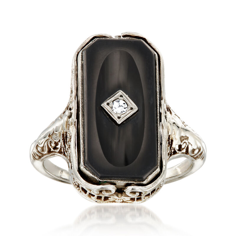 C. 1950 Vintage Diamond-Accented Onyx and Brown Shell Cameo Flip Ring in 14kt White Gold image number 2