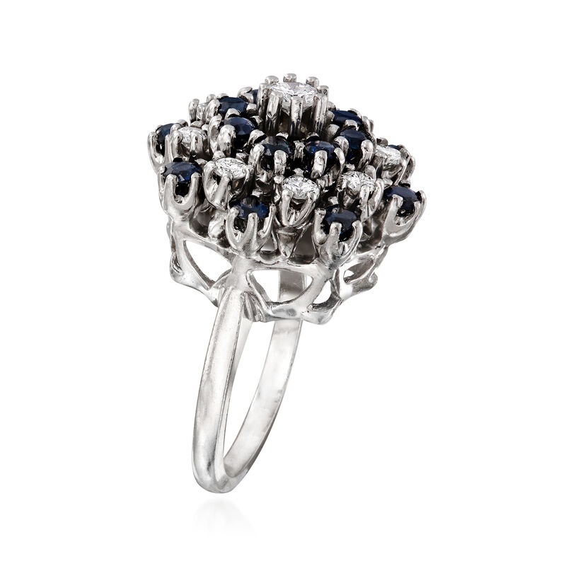 C. 1970 Vintage 1.60 ct. t.w. Sapphire and .90 ct. t.w. Diamond Cluster Ring in 14kt White Gold. Size 6.25 image number 2