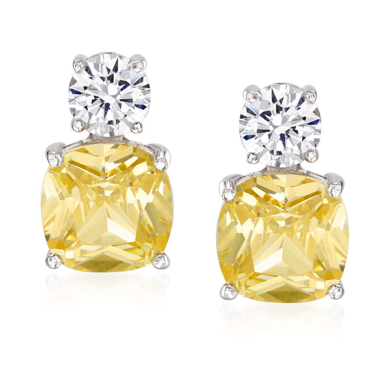 16.50 ct. t.w. Yellow and White CZ Earrings in Sterling Silver image number 0
