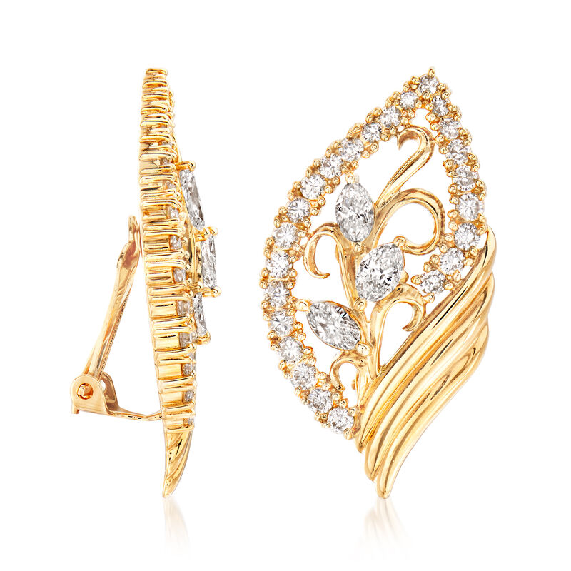 C. 1980 Vintage Tasaki 2.24 ct. t.w. Diamond Leaf Clip-On Earrings in 18kt Yellow Gold image number 2