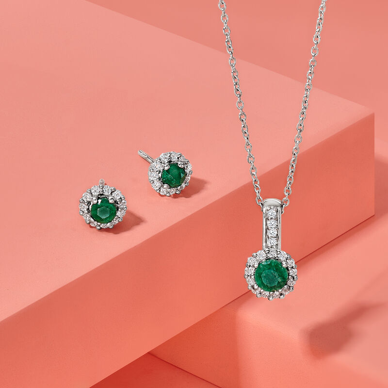 .90 ct. t.w. Emerald and .80 ct. t.w. White Topaz Jewelry Set: Earrings and Pendant Necklace in Sterling Silver image number 5