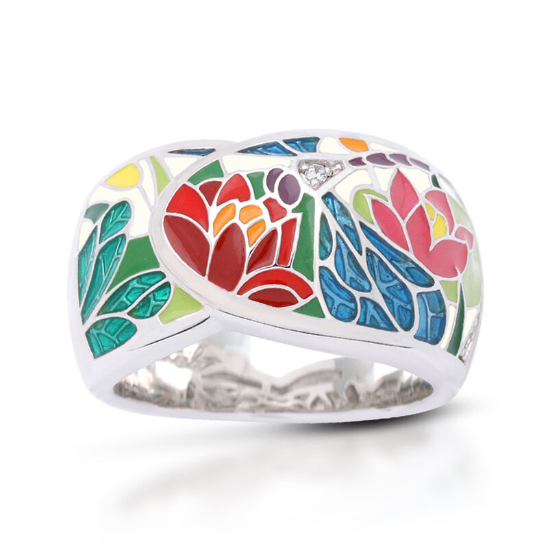 Belle Etoile &quot;Dragonfly&quot; Ivory and Blue Enamel Ring with CZ Accents in Sterling Silver. Size 7 image number 0