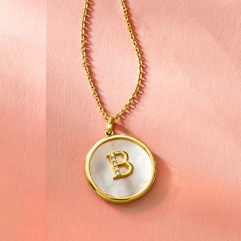 Mother-of-Pearl Initial Pendant Necklace with Diamonds in 18kt Gold Over Sterling image number 4