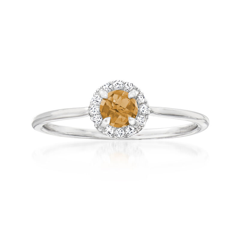 Gabriel Designs .23 Carat Orange Citrine Halo Ring with Diamonds in 14kt White Gold image number 0