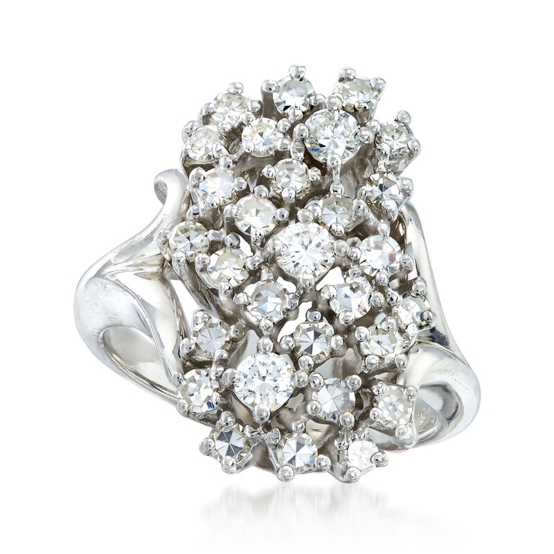 C. 1970 Vintage 1.00 ct. t.w. Diamond Cluster Ring in 14kt White Gold image number 0