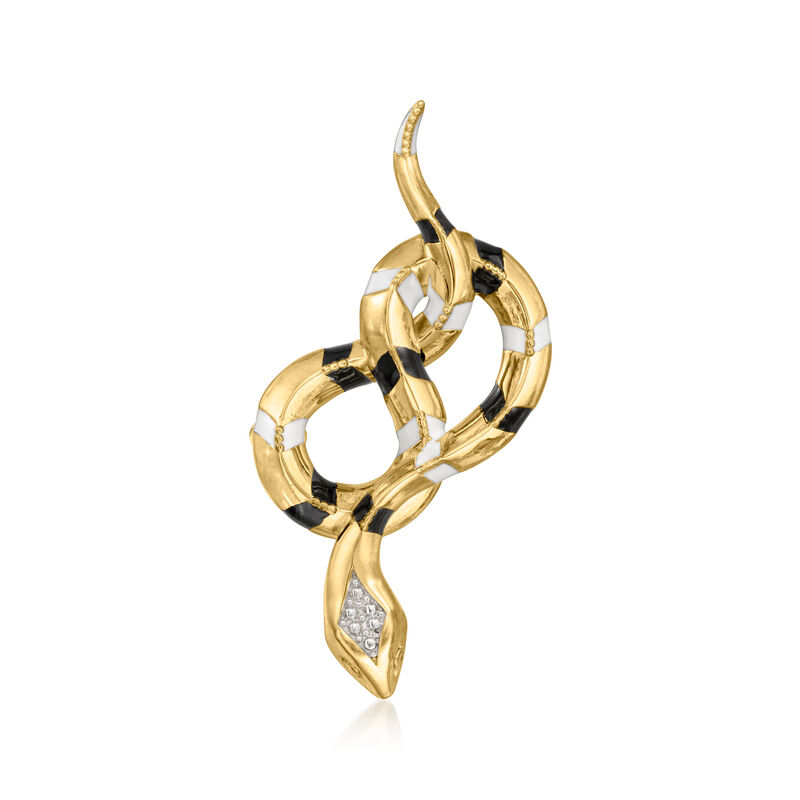 Sterling Silver and 18kt Gold Over Sterling Snake Pin/Pendant with Black and White Enamel  image number 3