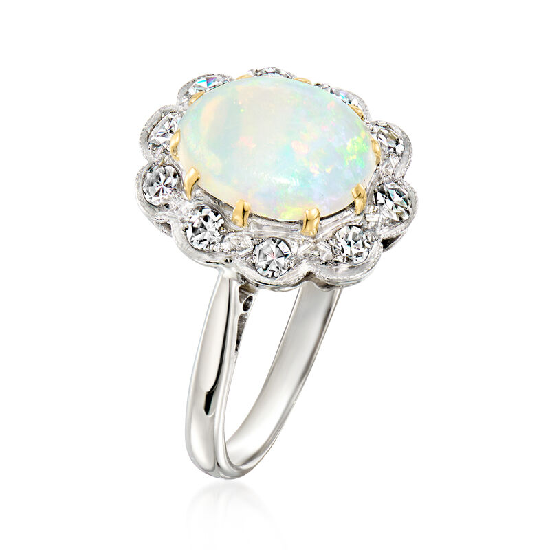 C. 1990 Vintage Opal Ring with .30 ct. t.w. Diamonds in Platinum and 18kt White Gold. Size 5.25 image number 2