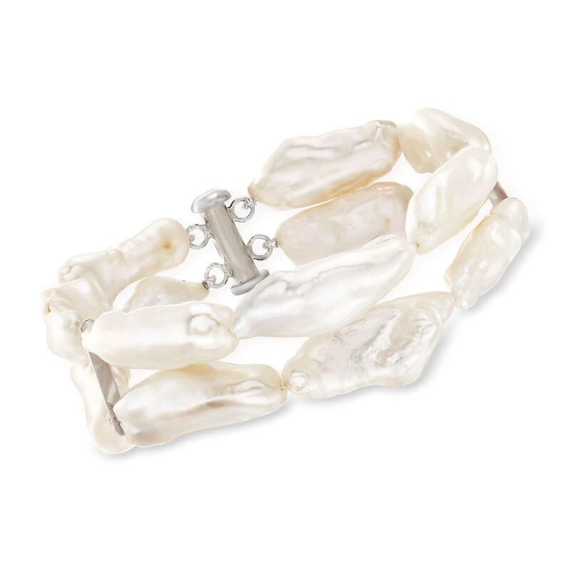 8-10mm Cultured Baroque Pearl Double-Row Bracelet with Sterling Silver image number 0