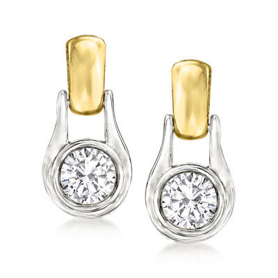 1.00 ct. t.w. Bezel-Set Diamond Drop Earrings in Sterling Silver and 14kt Yellow Gold