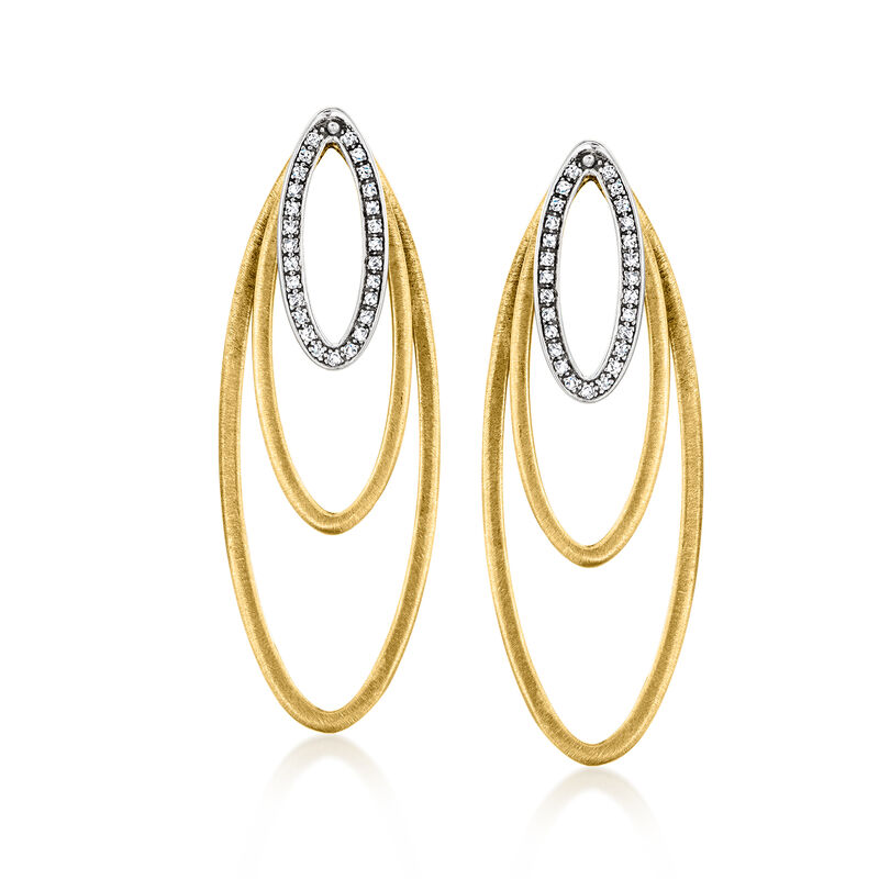 C. 1990 Vintage .54 ct. t.w. Diamond Triple-Oval Drop Earrings in 18kt Two-Tone Gold image number 0