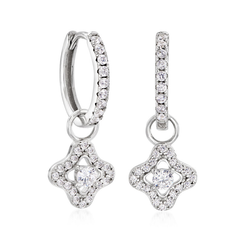 1.57 ct. t.w. CZ Clover Charm Hoop Earrings in Sterling Silver image number 2
