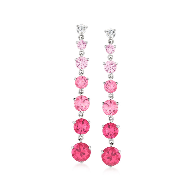 4.50 ct. t.w. Simulated Pink Sapphire and .20 ct. t.w. CZ Drop Earrings in Sterling Silver image number 0
