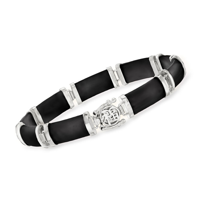 Black Agate &quot;Good Fortune&quot; Bracelet in Sterling Silver image number 0