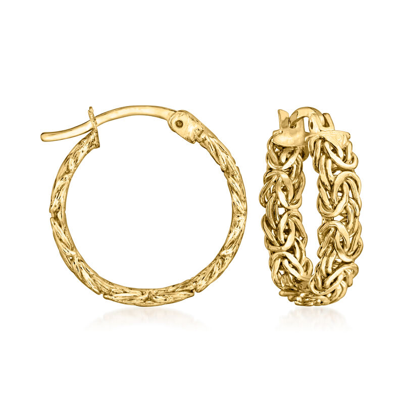 18kt Gold Over Sterling Byzantine Jewelry Set: Hoop Earrings and Ring image number 3