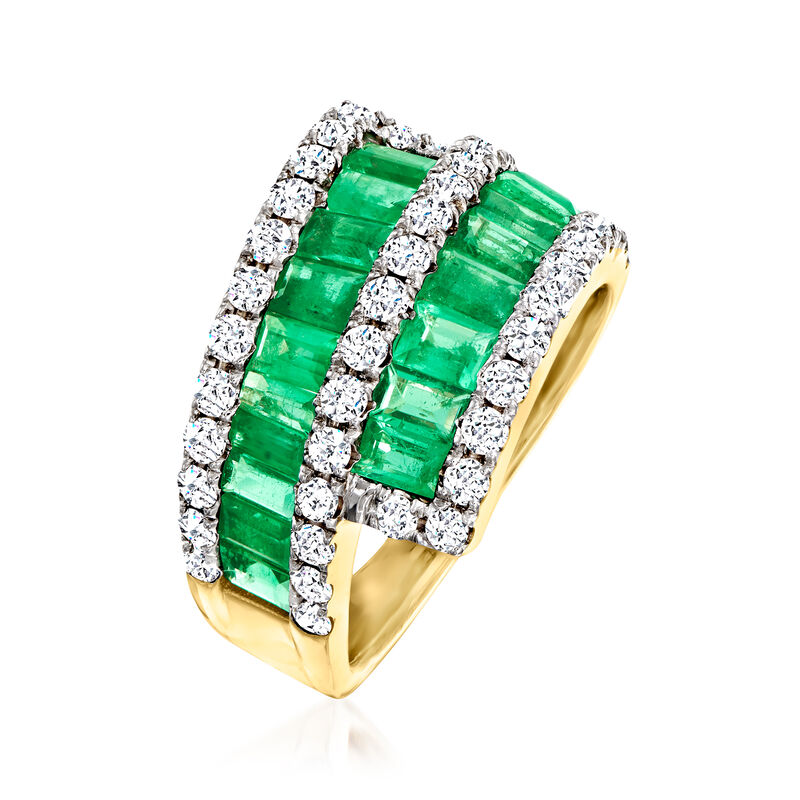 2.70 ct. t.w. Emerald and .99 ct. t.w. Diamond Bypass Ring in 14kt Yellow Gold image number 2
