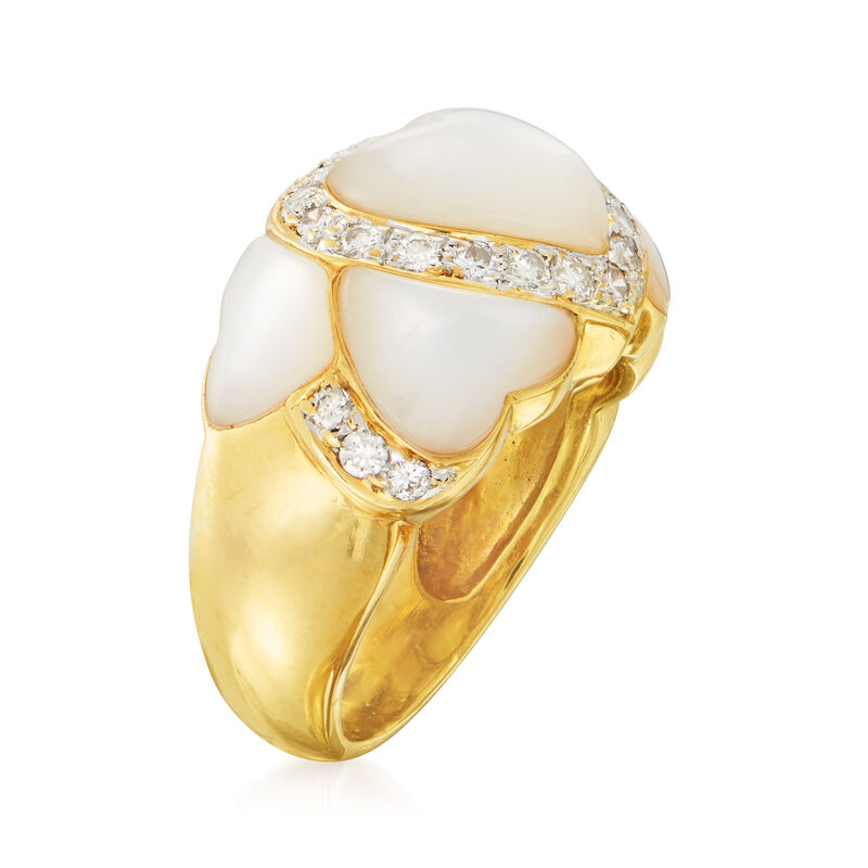 C. 1980 Vintage Mother-Of-Pearl and .35 ct. t.w. Diamond Heart Ring in 18kt Yellow Gold. Size 6 image number 2