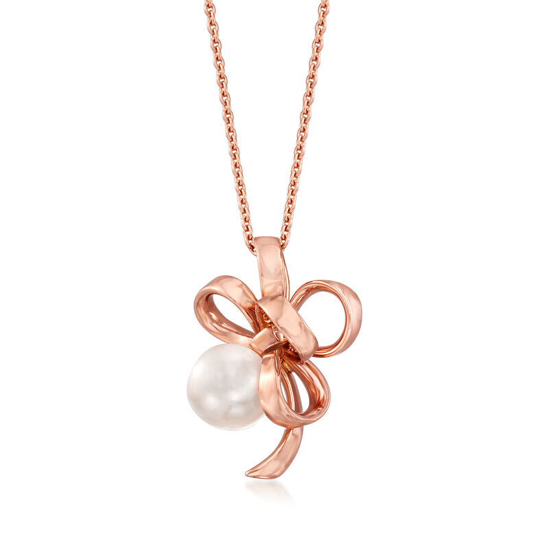 Mikimoto &quot;Ribbon&quot; 8.25mm A+ Akoya Pearl Adjustable Pendant Necklace in 18kt Rose Gold image number 0