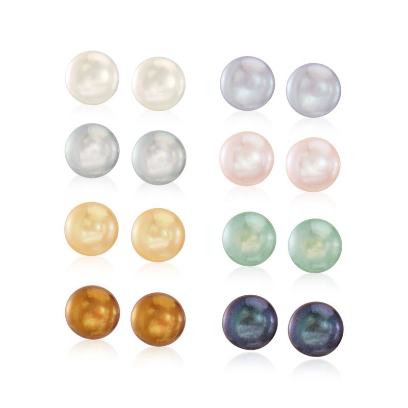 8-8.5mm Multicolored Cultured Pearl Jewelry Set: Eight Pairs of Stud Earrings with Sterling Silver  image number 0