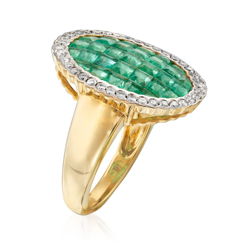3.10 ct. t.w. Emerald and .38 ct. t.w. Diamond Ring in 14kt Yellow Gold image number 2