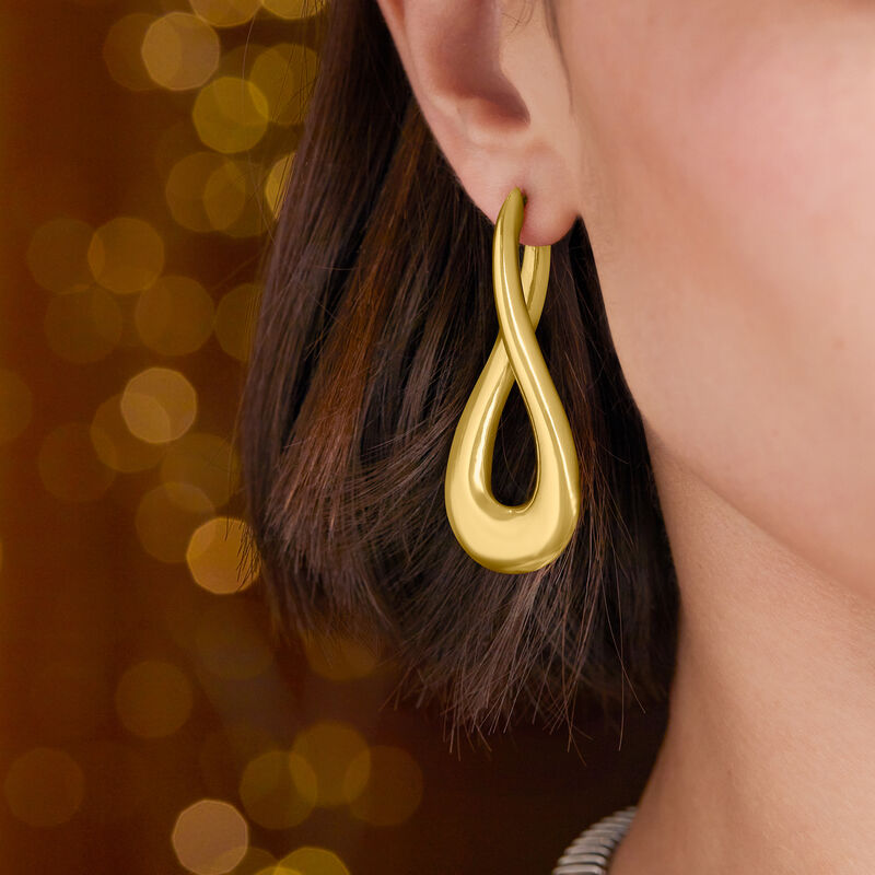 Italian 18kt Yellow Gold Elongated Twisted Hoop Earrings. 2&quot; image number 2