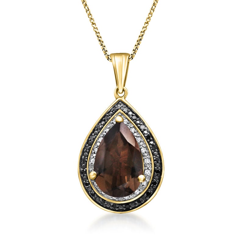4.00 Carat Smoky Quartz Pendant Necklace with .20 ct. t.w. Black and White Diamonds in 18kt Gold Over Sterling. 18&quot; image number 0