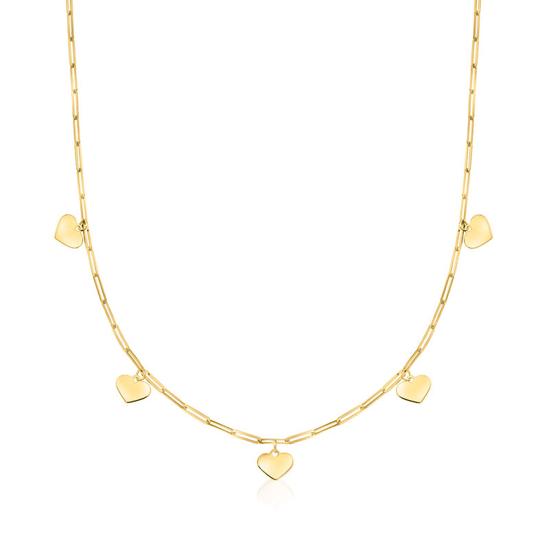 Italian 14kt Yellow Gold Heart Charm Paper Clip Link Necklace image number 0