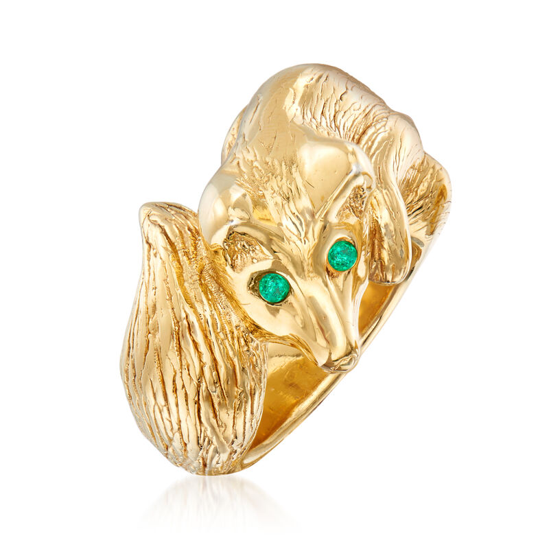 Italian 18kt Gold Over Sterling Fox Ring with Emerald Accents image number 2
