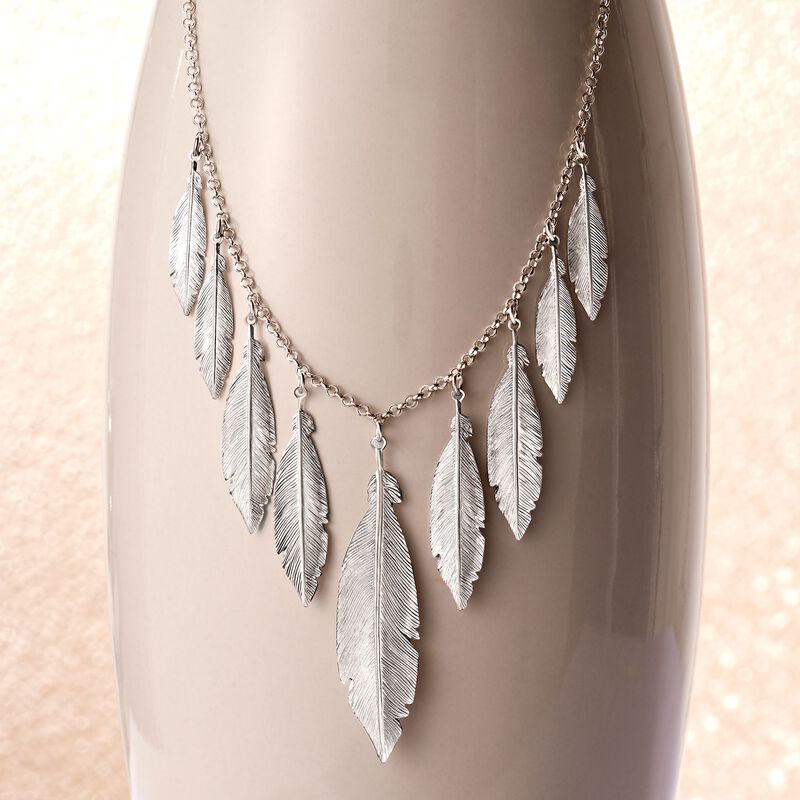 Italian Sterling Silver Feather Fringe Necklace image number 4