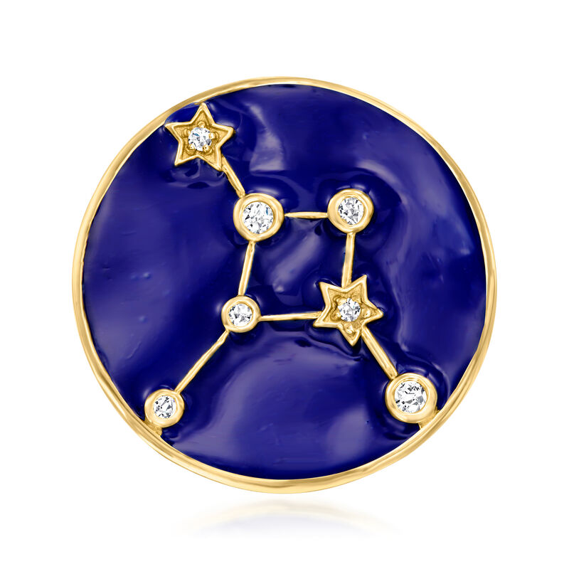 .20 ct. t.w. White Zircon and Blue Enamel Cancer Zodiac Constellation Ring in 18kt Gold Over Sterling image number 0