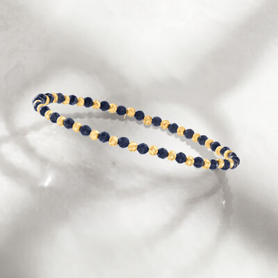 6.00 ct. t.w. Sapphire and 10kt Yellow Gold Bead Stretch Bracelet