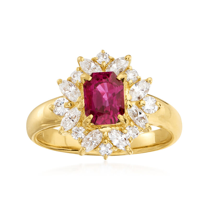 C. 2000 Vintage 1.21 Carat Ruby and .77 ct. t.w. Diamond Ring in 18kt Yellow Gold image number 0