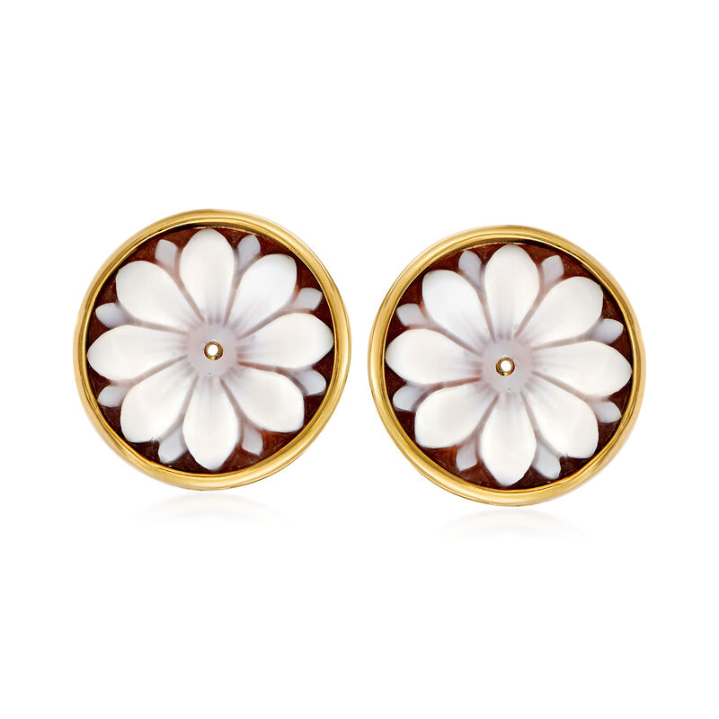 Italian Cameo Flower Earring Jackets with .20 ct. t.w. CZ Cluster Stud Earrings in 18kt Gold Over Sterling image number 3