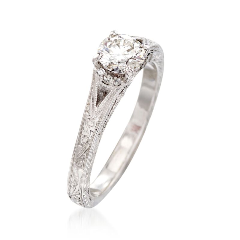 C. 2000 Vintage .75 ct. t.w. Diamond Engraved Ring in 14kt White Gold. Size 6 image number 2