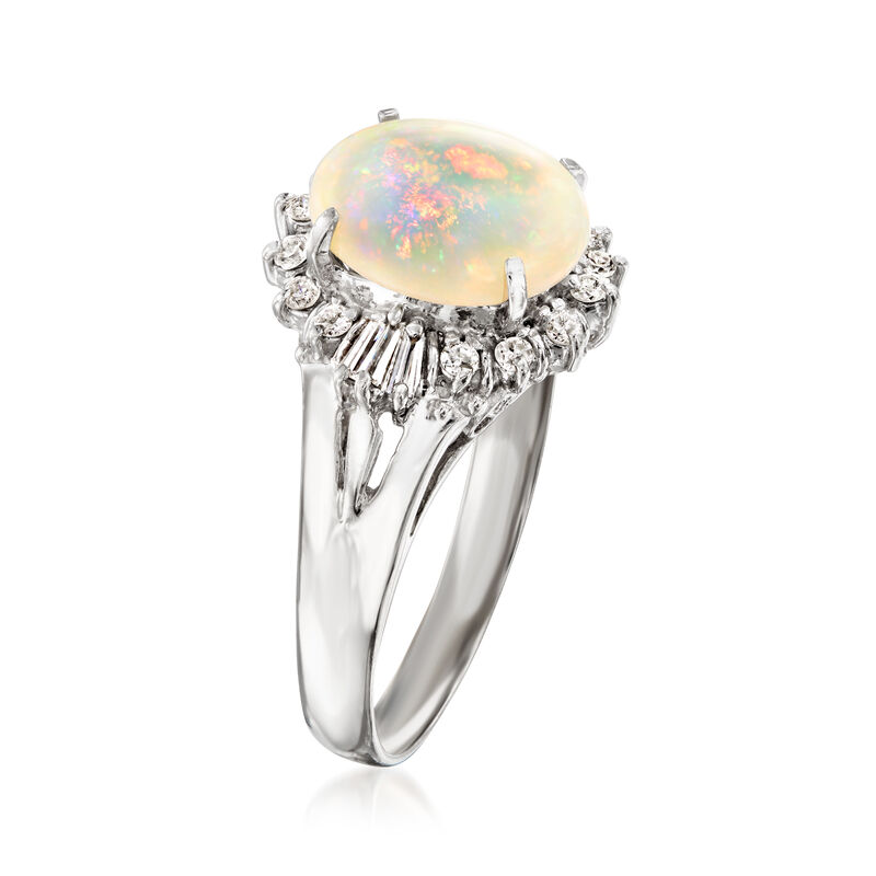 C. 2000 Vintage Opal Ring with .25 ct. t.w. Diamonds in Platinum. Size 6.5 image number 2