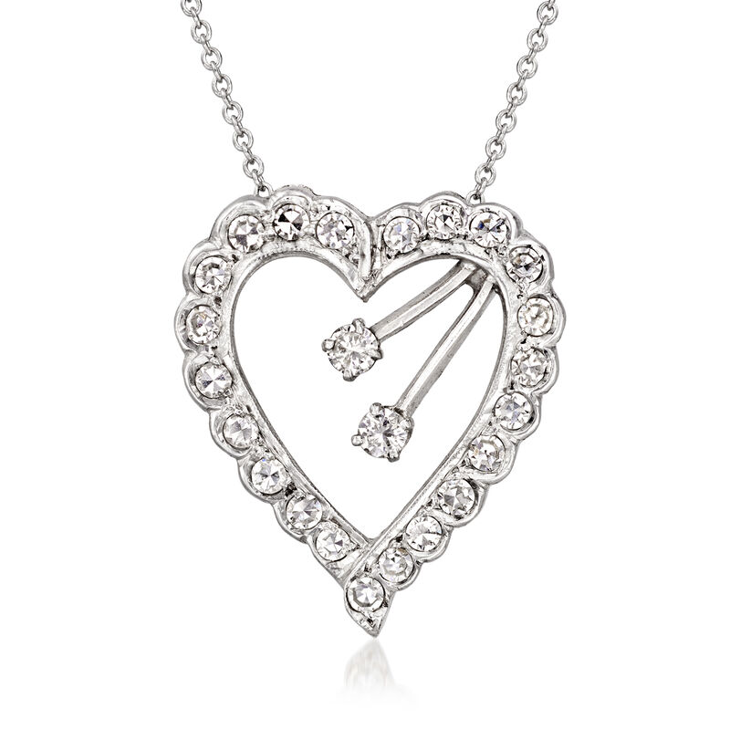C. 1980 Vintage .81 ct. t.w. Diamond Heart Pendant Necklace in 14kt White Gold image number 0