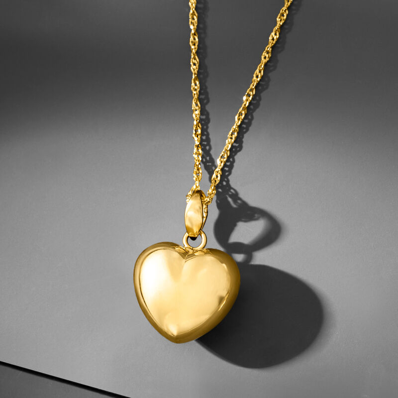 Italian 18kt Gold Over Sterling Puffed Heart Pendant Necklace image number 2