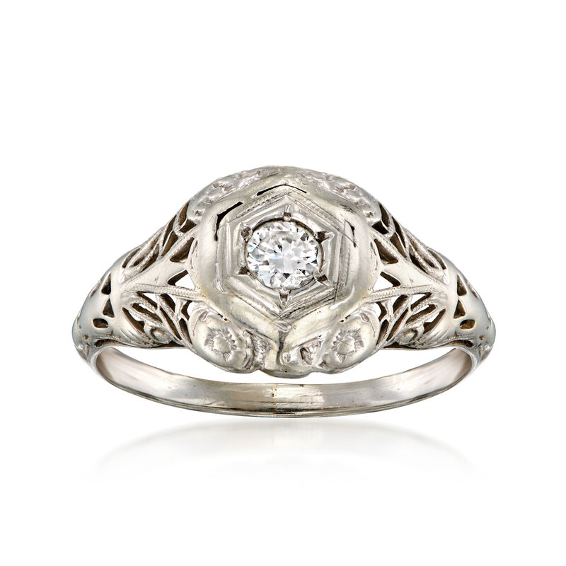 C. 1950 Vintage .10 Carat Diamond Filigree Ring in 18kt White Gold  