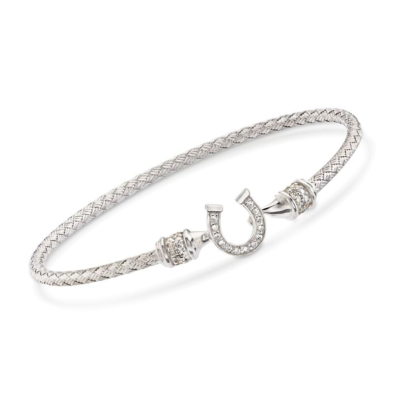 Charles Garnier &quot;Lucky&quot; .25 ct. t.w. CZ Horseshoe Bracelet in Sterling Silver. 7&quot; image number 0