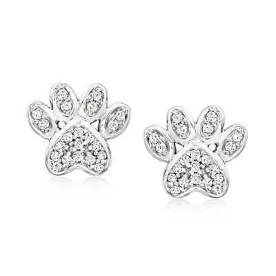 .10 ct. t.w. Diamond Paw Print Stud Earrings in Sterling Silver