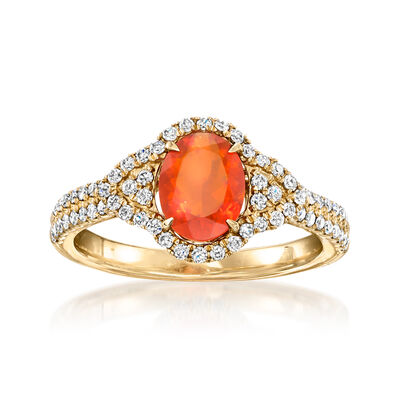 Orange Opal Ring with .46 ct. t.w. Diamonds in 14kt Yellow Gold
