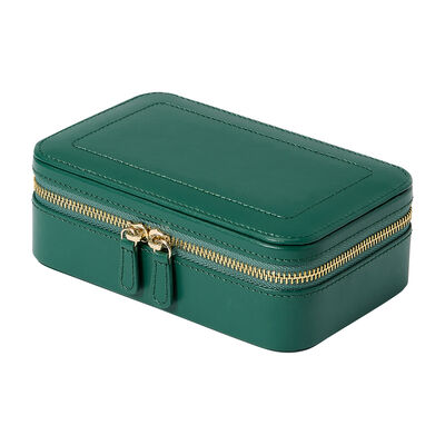 WOLF &quot;Sophia&quot; Forest Green Leather Jewelry Zip Case