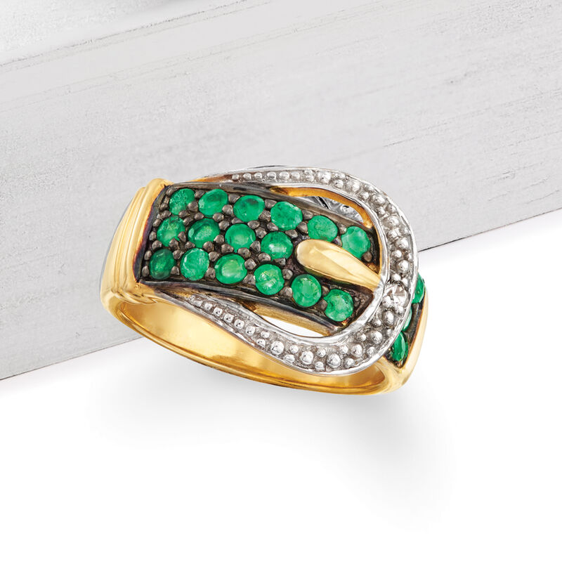 1.00 ct. t.w. Emerald Buckle Ring in 18kt Gold Over Sterling  image number 3