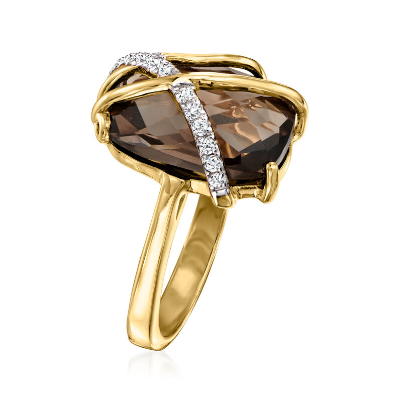 7.50 Carat Smoky Quartz and .10 ct. t.w. White Zircon Ring in 18kt Gold Over Sterling image number 2