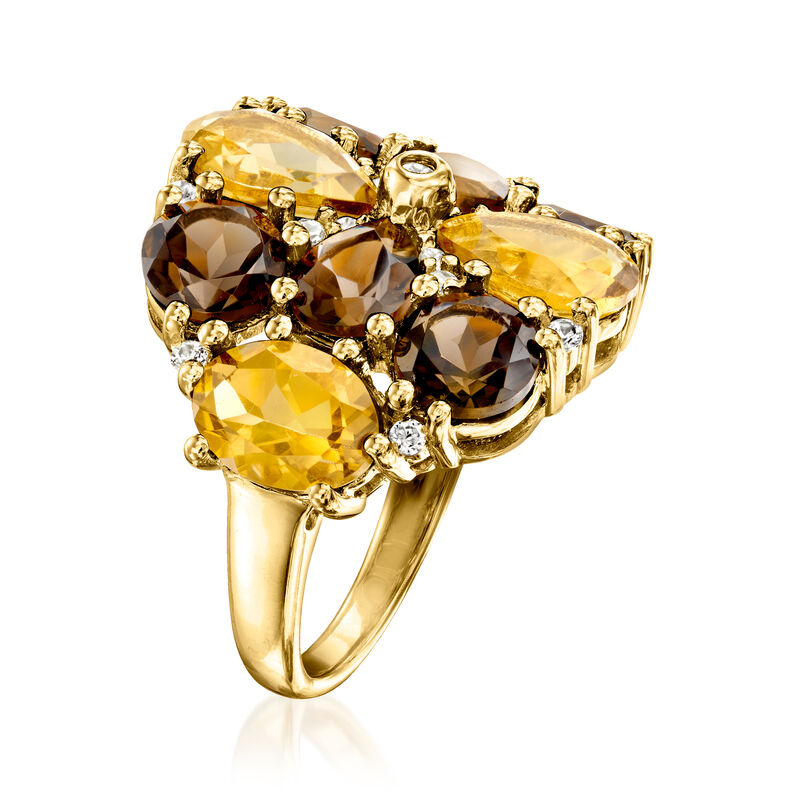 8.50 ct. t.w. Lemon and Smoky Quartz Ring with .20 ct. t.w. White Zircon in 18kt Gold Over Sterling image number 2